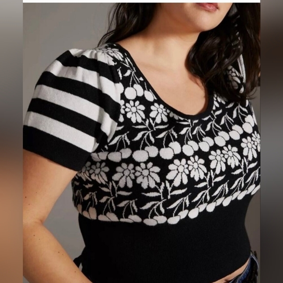 Anthropologie Maeve Black & White Trixie Sweater Top Large - Picture 2 of 7